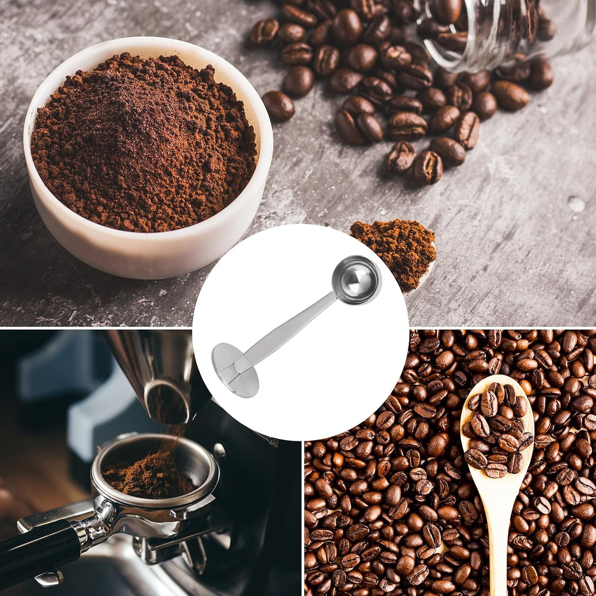 DFD 2-Inch-1 Coffee Scoops, 304 Stainless Steel Tablespoon Measure Spoon with Pressed Bottom for Coffee Bean Press Coffee Grinding Pressing（Silver15 ml）