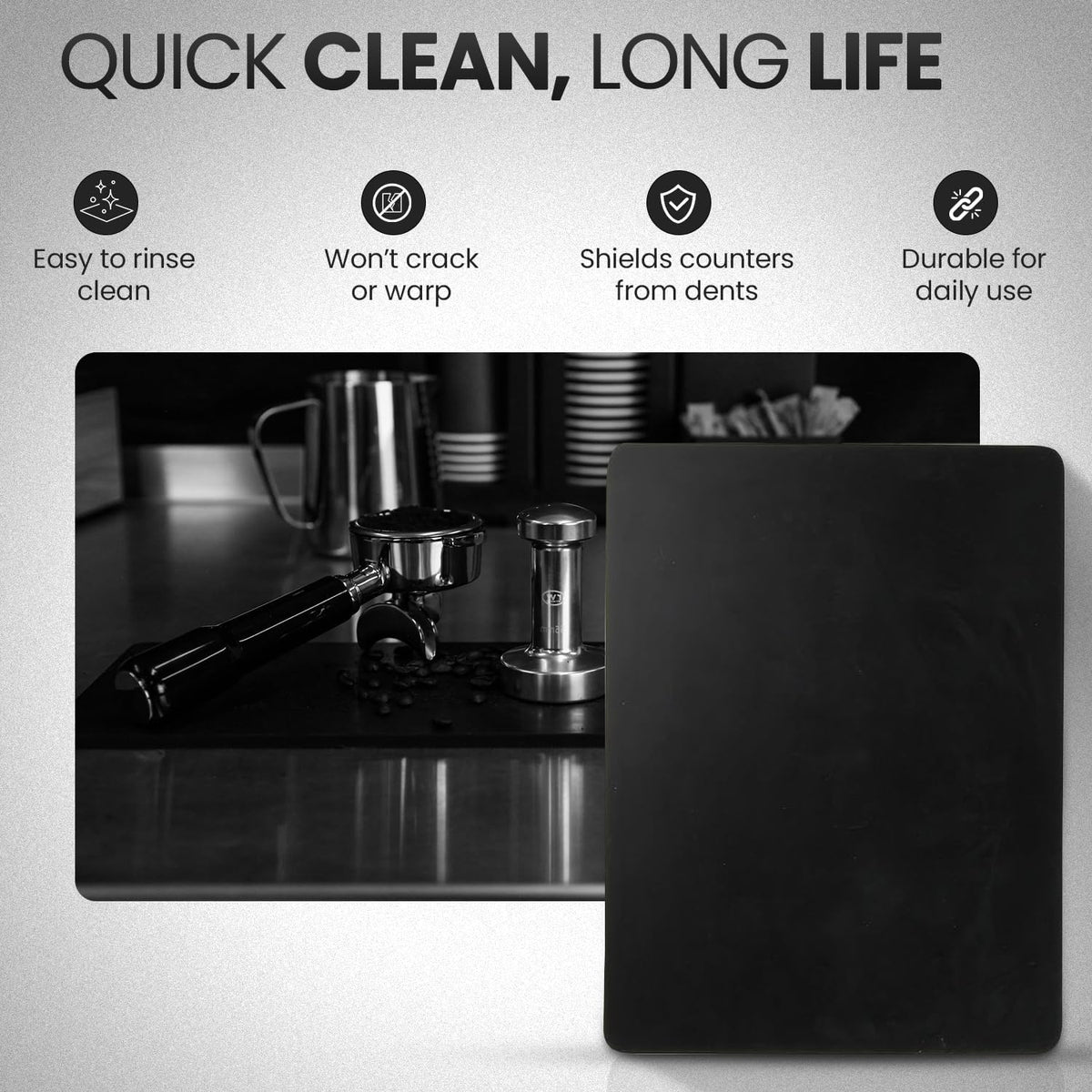Rattleware Premium Tamping Mat - Non-Slip Espresso Packing Surface, Heatproof, Durable Rubber, Protects Countertops, Kitchen &amp; Coffee Bar Essential, Suitable for Home &amp; Commercial Use (8" x 6")