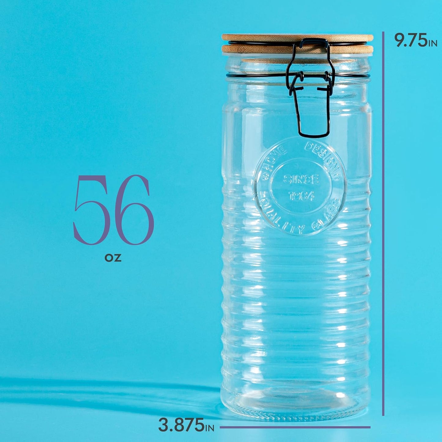 kitchentoolz Tall Glass Pasta Storage Containers with Airtight Clasp Lids - Set of 3 Glass Spaghetti Storage Containers for - 56 Ounce Pantry Organizing Canister Set - 9.75 Inch Tall