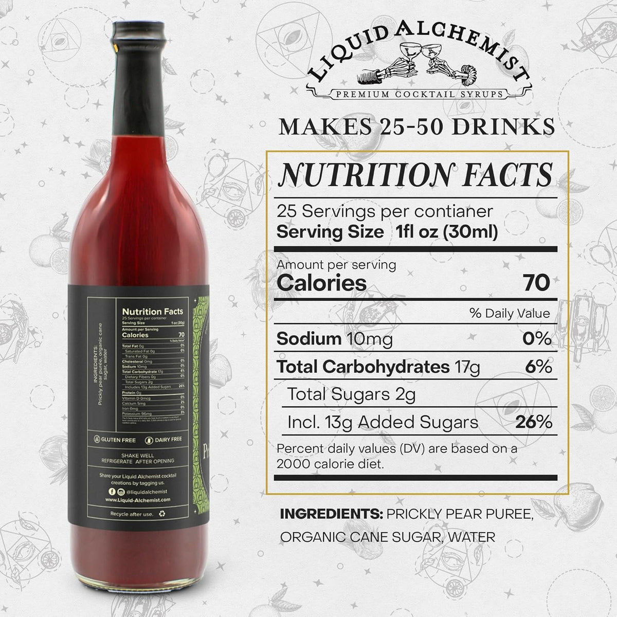 Liquid Alchemist Prickly Pear Syrup for Cocktails | Real Ingredients Make our Prickly Pear Puree a Perfect Margarita Mix | Small Batch, Non-GMO &amp; Vegan | 25.4 oz Drink Mixer, Pack of 1