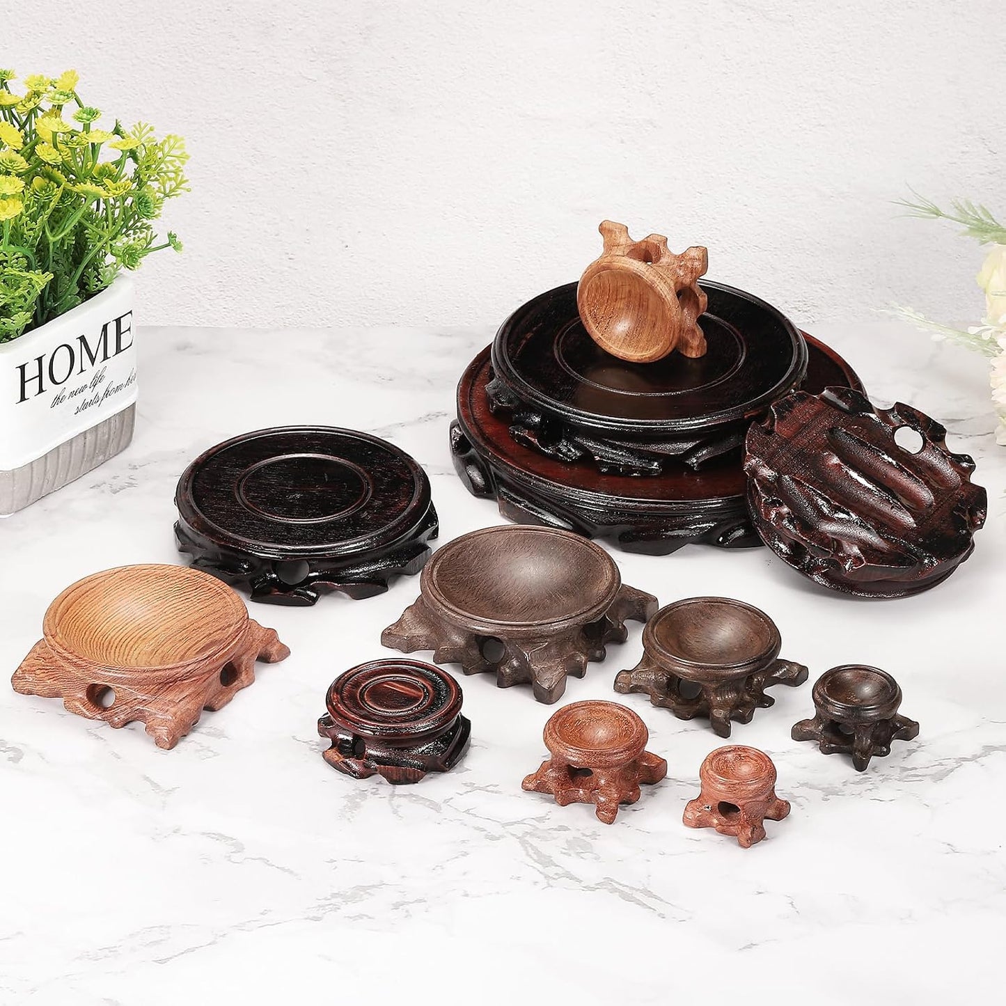 MECCANIXITY Wooden Display Stand Base 110mm/4.33" Diameter Black 2Pcs | Stand Holders for Vase Bonsai Stone Furniture Stable Home Decoration