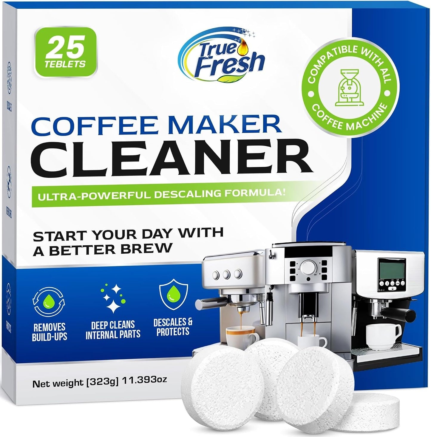 Coffee Maker Cleaner Tablets 25 Count, Coffee Machine Cleaner 1 Yr Supply | Removes Limescale, Mineral &amp; Oil Buildup, Coffee Pot Cleaner and Descaler for Keurig, Nespresso, Ninja, Breville and DeLonghi
