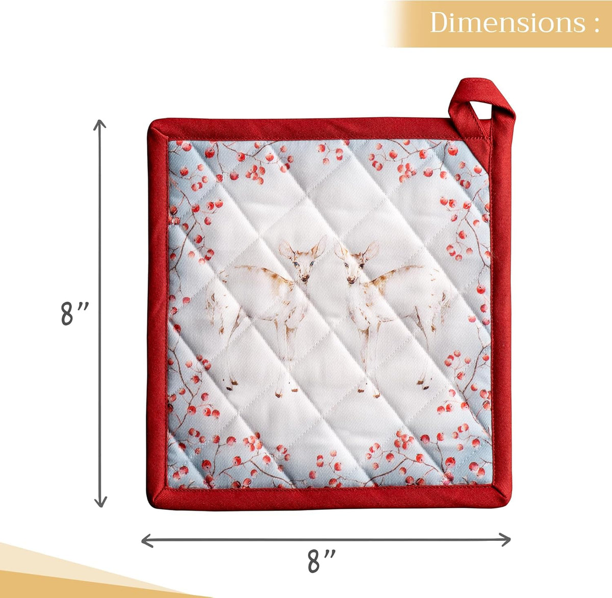 Maison d' Hermine Pot Holders 100% Cotton Heat Resistant Potholders 8" x 8" Hot Pads with Loop BBQ, Cooking, Baking, Grilling, Kitchen, Handling Hot Pans (Pack of 1, Fairytale Forest)
