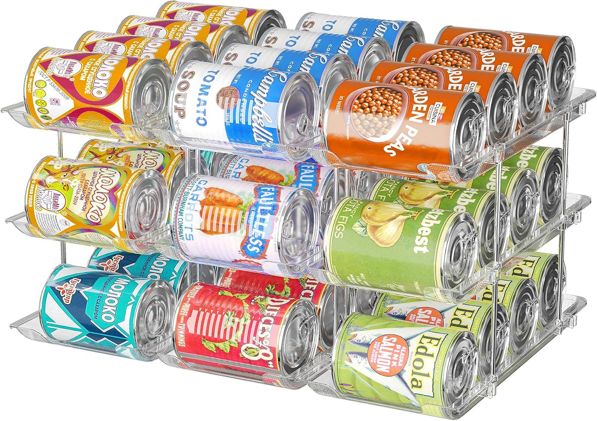 Can Organizer for Pantry, 3 Sets 3 Tiers Can Storage Organizer Pantry,Soda Can Organizer for Fridge 36 Cans Rack Automatic Rolling Stackable Canned Food Organizer,Clear