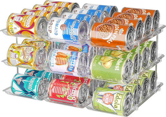 Can Organizer for Pantry, 3 Sets 3 Tiers Can Storage Organizer Pantry,Soda Can Organizer for Fridge 36 Cans Rack Automatic Rolling Stackable Canned Food Organizer,Clear