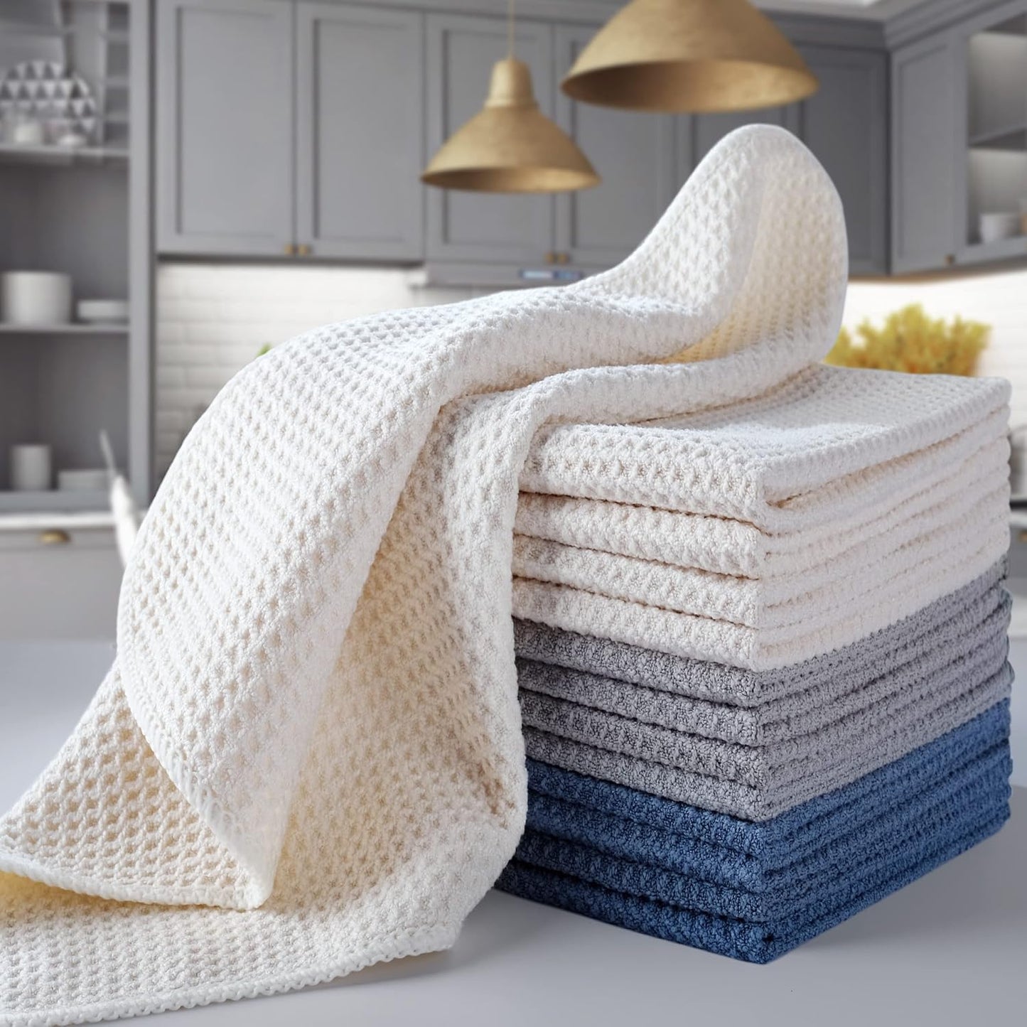 POLYTE 340 GSM Microfiber Waffle Kitchen Dish Cloth, 12x12 in, 8 Pack