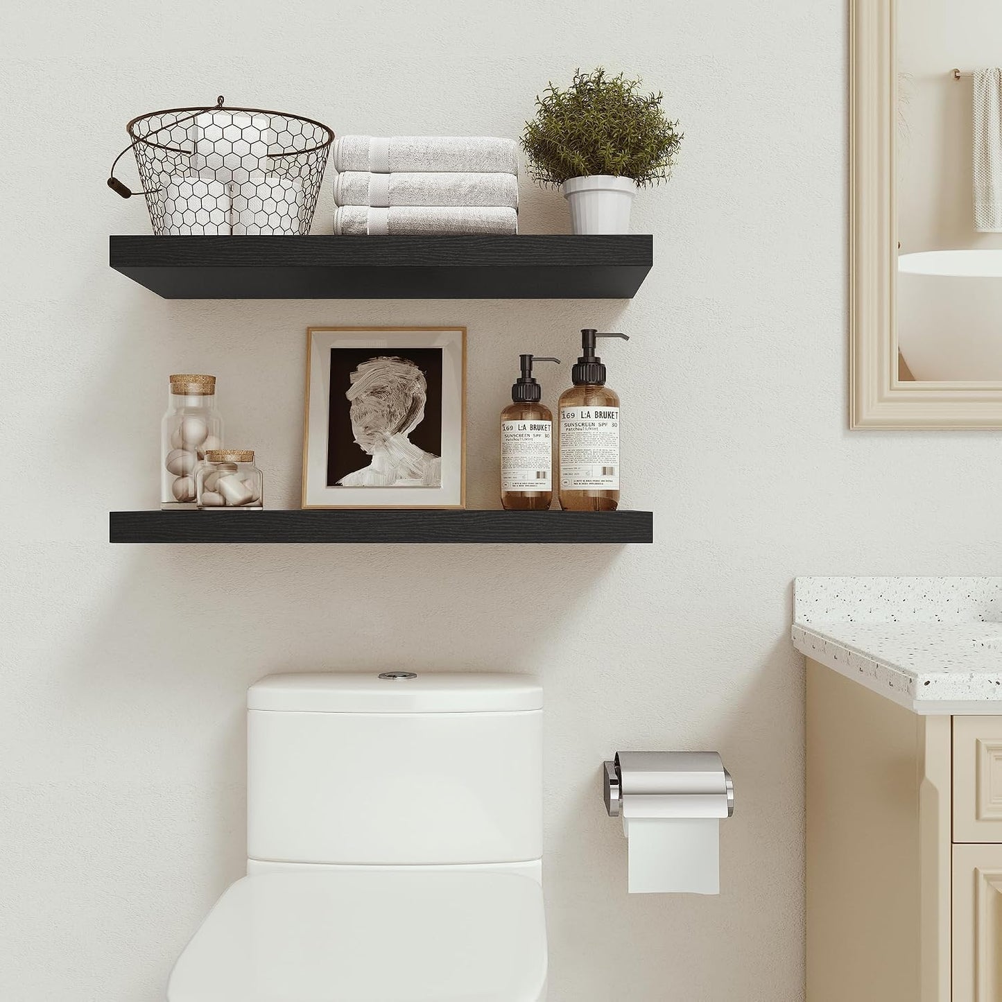 Vivelove Deep Floating Shelves for Wall 24 inches Long Set of 2, Black