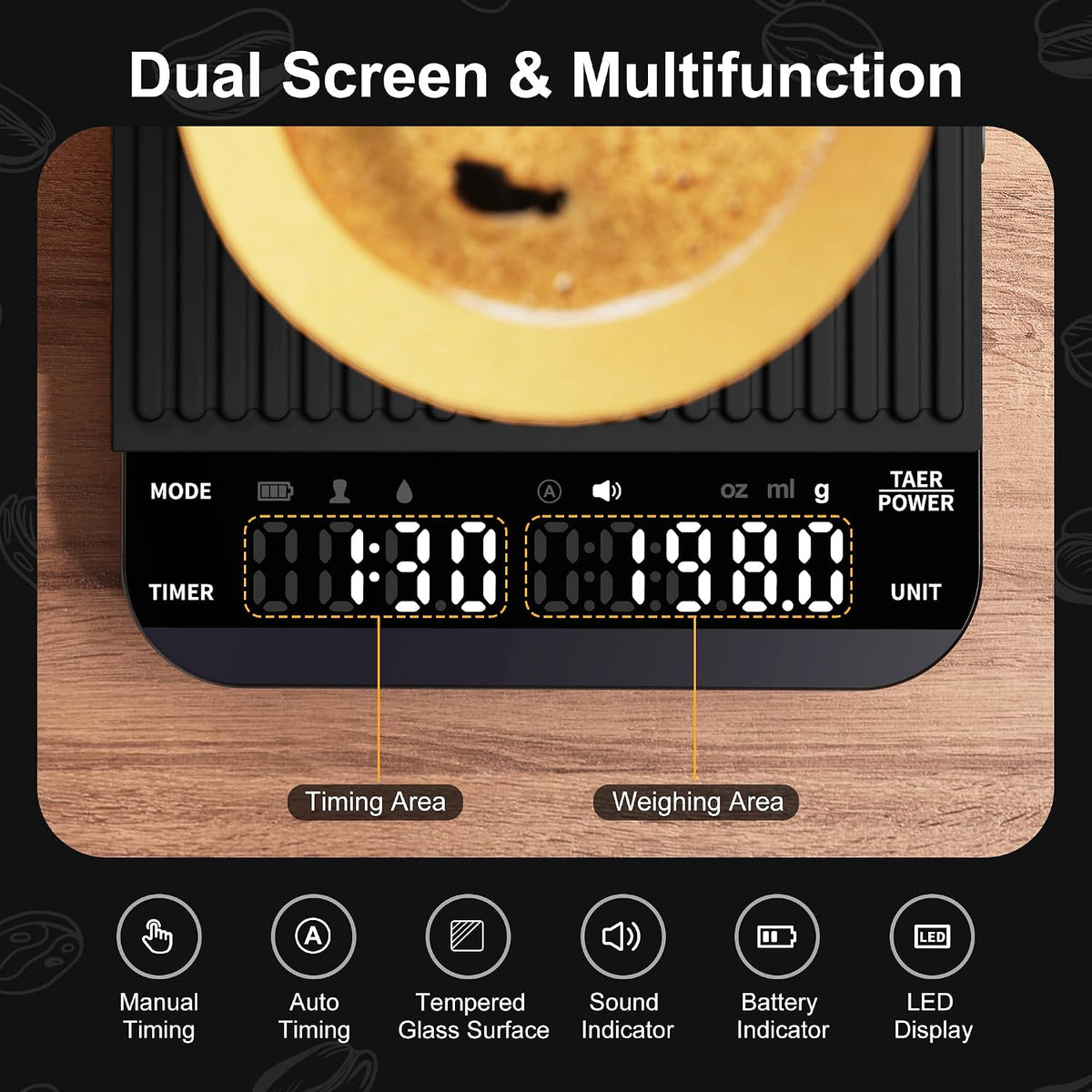 Ultrean Mini Coffee Scale with Timer, 0.1g Precision Espresso Scale