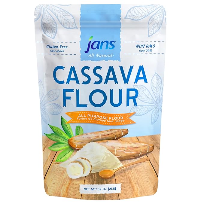 Cassava Flour All-Purpose Flour, 2 lbs (32oz) by Jans | Made from 100% Yuca Root, Non-GMO & Gluten-Free, Grain-Free, Paleo & Vegan Friendly