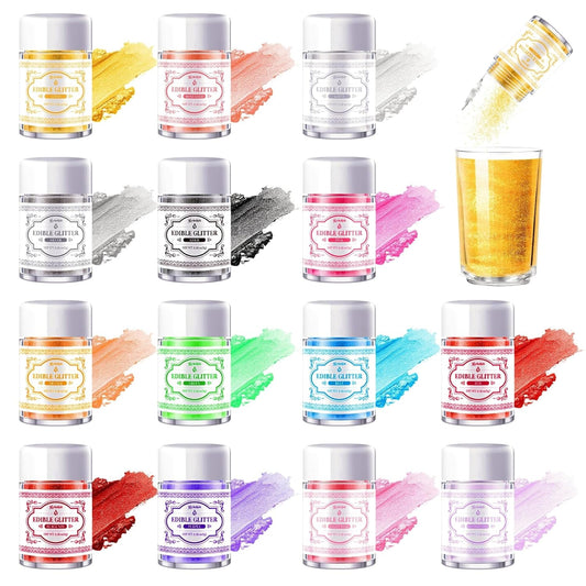 Edible Glitter for Cocktails - 14 Colors Luster Dust Edible Drink Glitter Food Grade Metallic Shimmer Powder Cake Sprinkles
