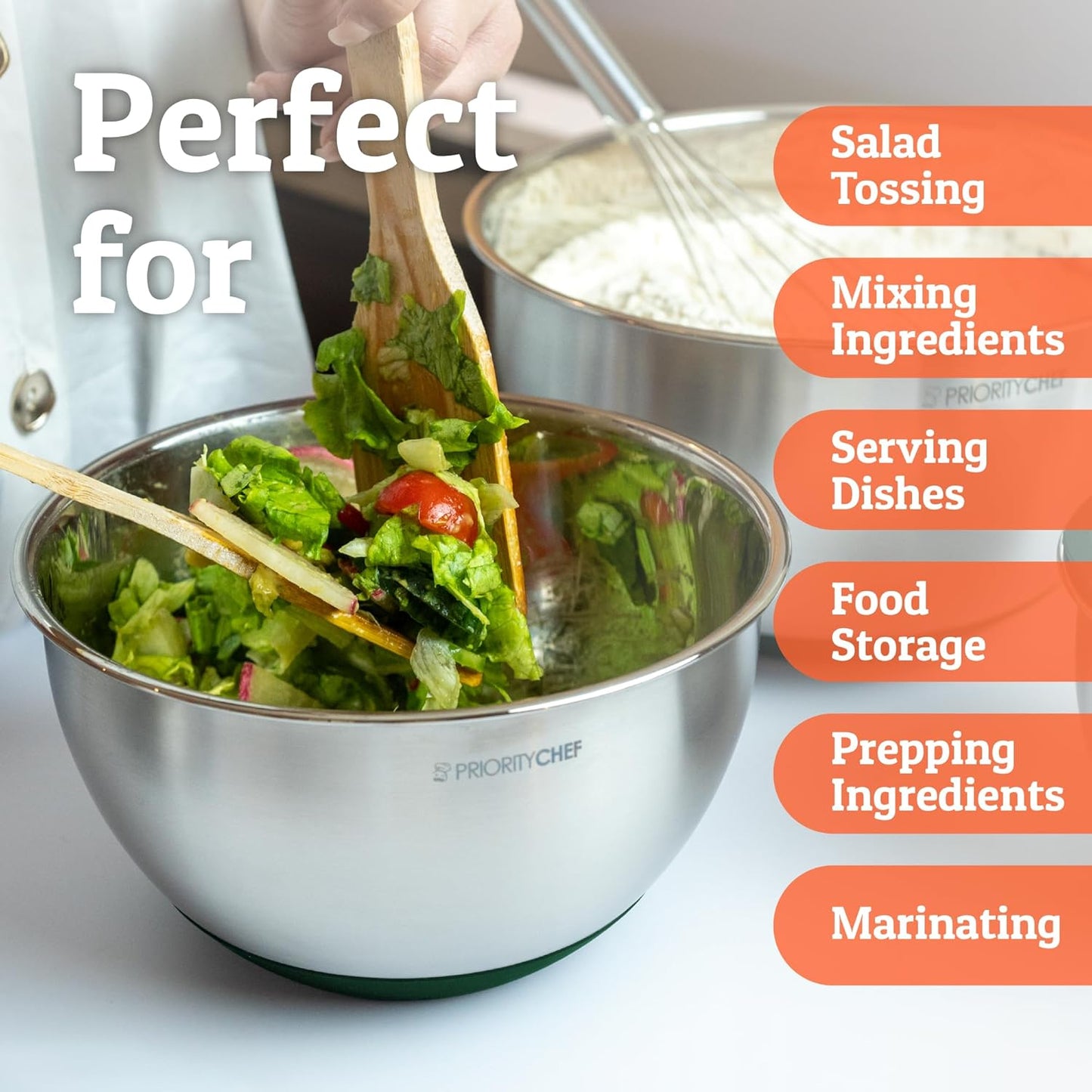 Priority Chef Premium Mixing Bowls With Airtight Lids Set, Thicker Stainless Steel Mixing Bowl Set, Large Prep Metal Bowls