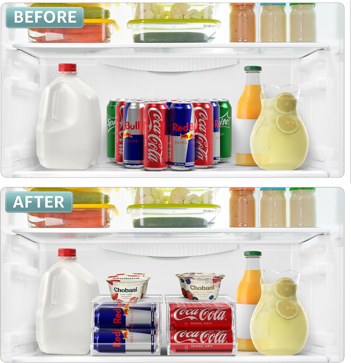 Sorbus Skinny Soda Can Organizer for Refrigerator - Stackable Slim Can Holder Dispenser with Lid for Fridge, Pantry, Freezer - BPA-Free, Clear Design, Drink Organizer for Fridge (2-Pack)