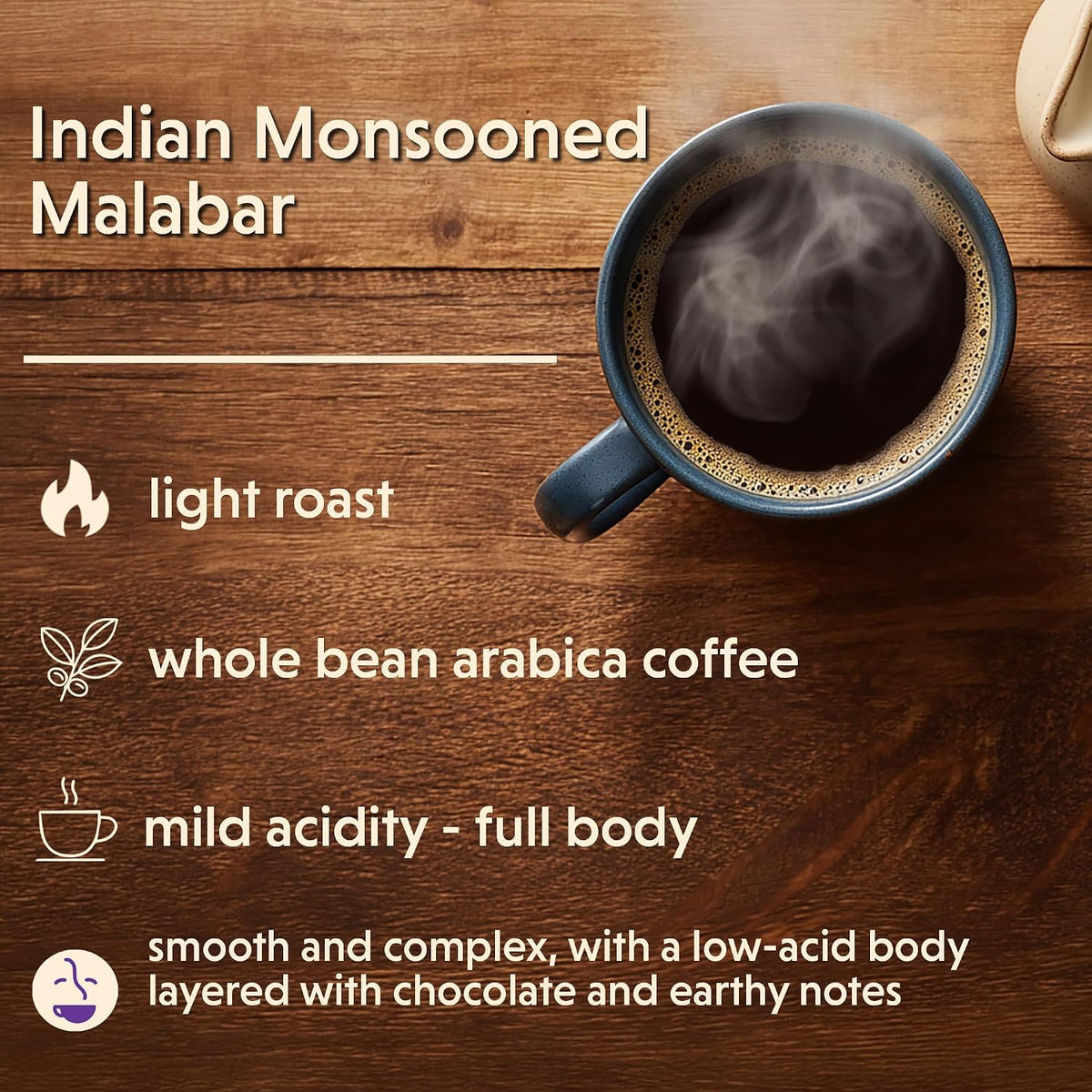 Coffee Bean Direct Indian Monsooned Malabar, Whole Bean, 2.5lb Bag | Light Roast, Single Origin Arabica Coffee Beans