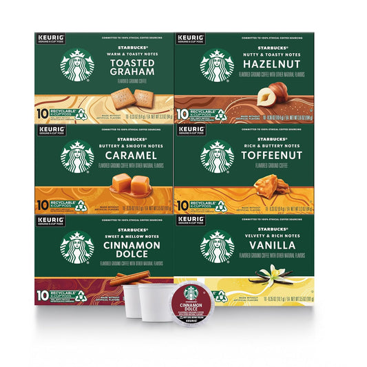 Starbucks K-Cup Coffee Pods—Flavored Coffee—Variety Pack for Keurig Brewers—Naturally Flavored—100% Arabica—6 boxes (60 pods