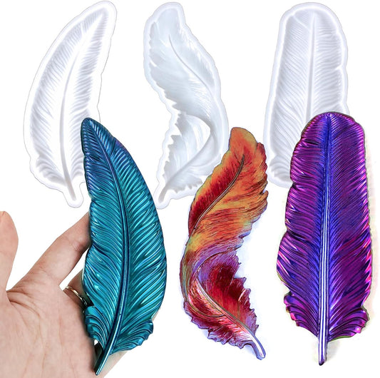 Wehous 3PCS Feather Resin Mold 3D Feather Shape Silicone Molds for Epoxy Resin Casting Concrete Wall Hanging Keychain