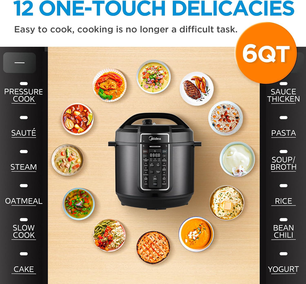 Midea 12-in-1 Electric Pressure Cooker, 6 Quarts, 12 Presets, Multi-Functional Programmable Slow Cooker, Rice Cooker, Steamer, Sauté Pan, Yogurt Maker, and More, Stainless Steel