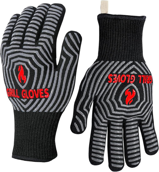 QUWIN BBQ Gloves, Oven Gloves, Grilling Gloves Silicone Non-Slip Oven Mitts, Kitchen Gloves for BBQ, Grilling, Cooking,
