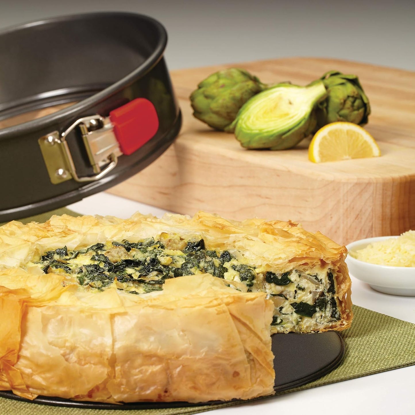 Rachael Ray 47964 Oven Lovin' Nonstick Bakeware Springform Baking Pan With Grips / Nonstick Springform Cake Pan With Grips / Nonstick Cheesecake Pan With Grips, Round - 9 Inch, Gray