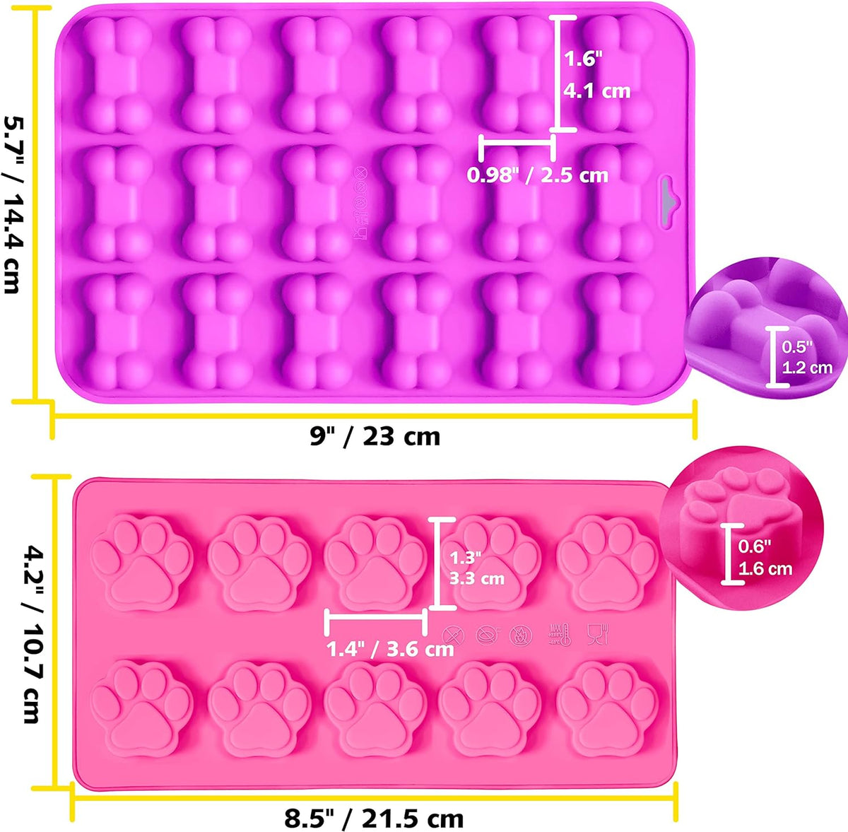 Anaeat Reusable Silicone Molds with Puppy Dog Paw and Bone Shaped, Flexible &amp; Non-Stick Ice Cube Tray, Candy and Chocolate Making Mold for Homemade Baking Dog Treats, Jelly, Biscuit &amp; Cupcake (2 Pack)