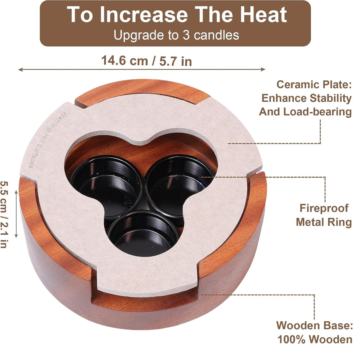 Teapot and Food Warmer, Portable Food Warmer for Camping and Traveling, Upgrade to 3 Candles to Increase The Heat, Ideal for Winter Tea Gathering