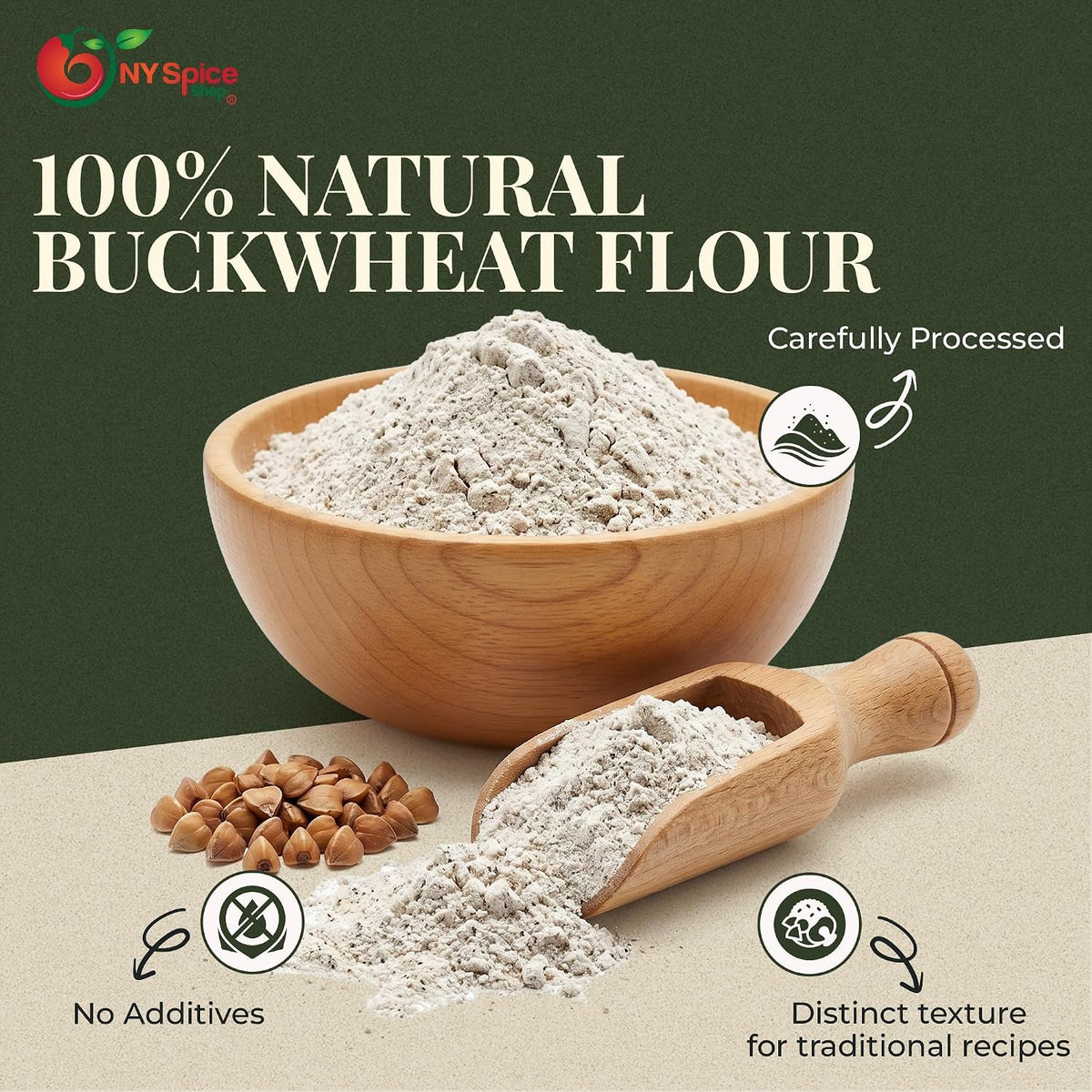 NY Spice Shop Buckwheat Flour - 1 Pound Ground Buckwheat Flour - Finely Ground Kuttu Ka Atta Groats - Natural Buck Wheat
