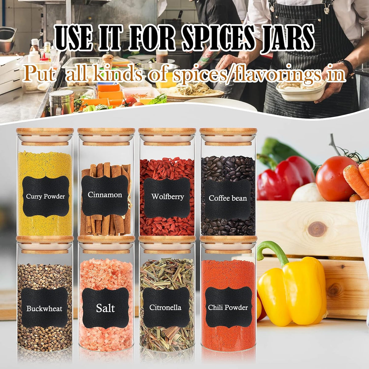 DHSBTLS 15 Pack 10 oz Glass Jars With Bamboo Lids for Kitchen, Pantry