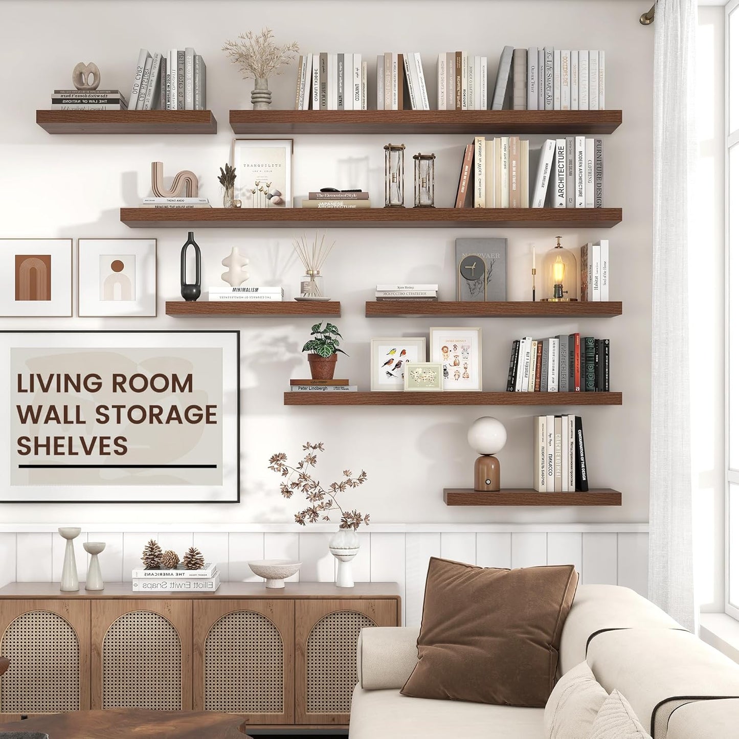 36 Inch Floating Shelves for Wall, 9"D Wood Storage Shelves, Walnut Finish