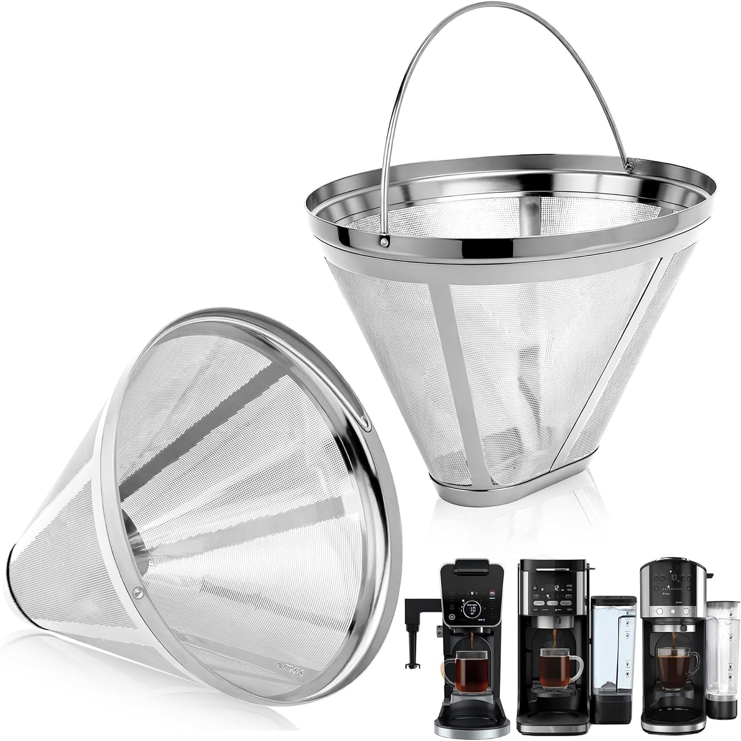 Stainless Steel Permanent Coffee Filter for Ninja Dual Brew Coffee Maker | 2 Pack Reusable Metal Filters for Ninja Dual Brew CFP301, CFP307, CFP101, GP161, Easy-Clean, Sturdy for Ninja Coffee Makers