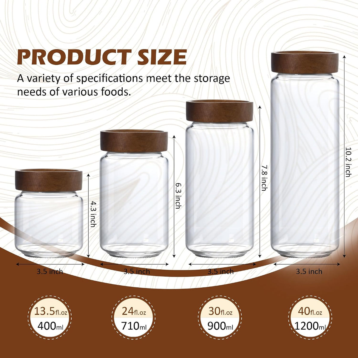 24 fl oz/710 ml Glass Jar with Airtight Wooden Screw Top Lid, Clear Stackable Food Storage Canister, Medium Cute Decorative Glass Container for Coffee, Candy, Cookie, Sugar, Oatmeal, Spice