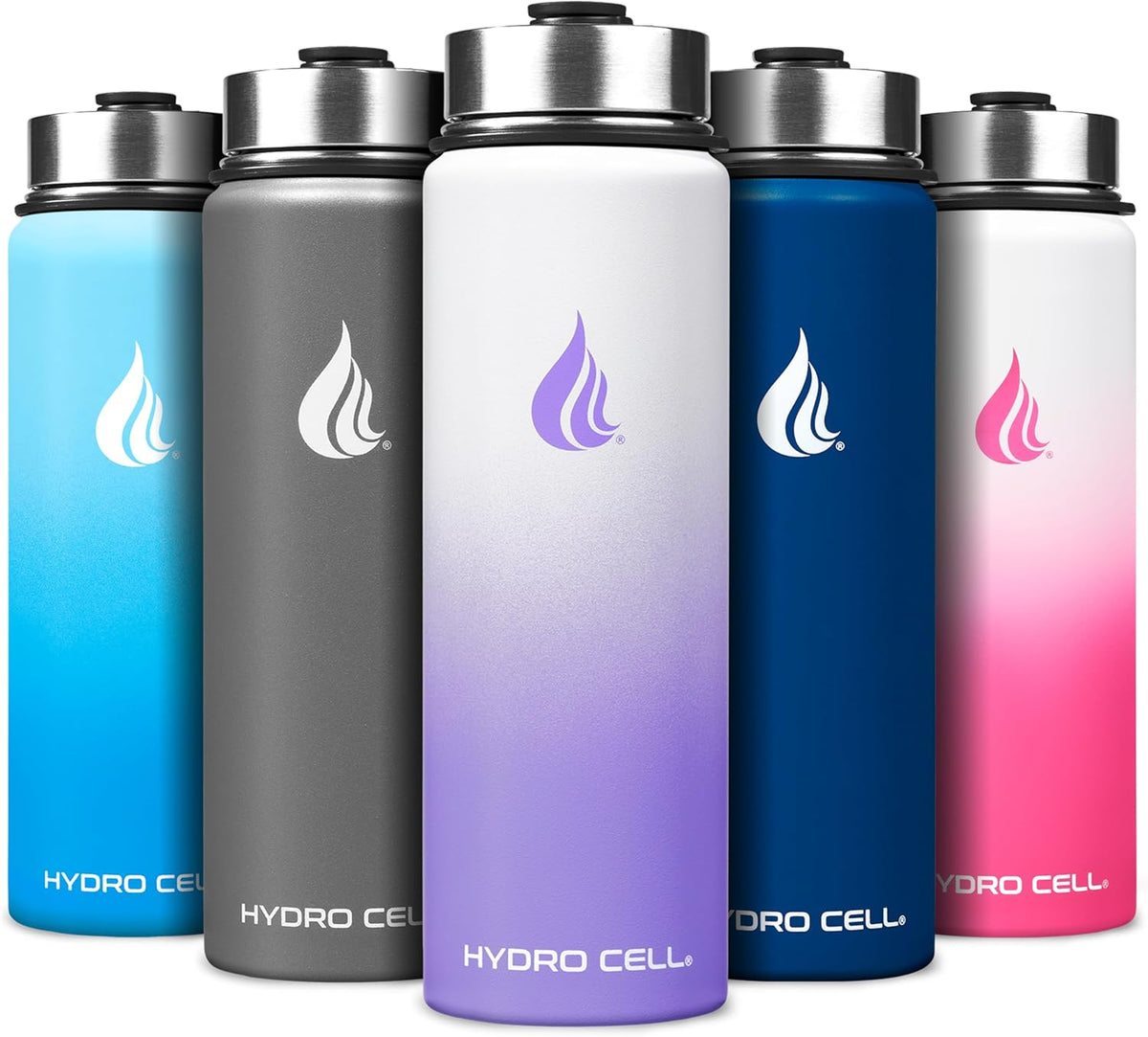 HYDRO CELL Stainless Steel Insulated Water Bottle with Straw - For Cold &amp; Hot Drinks - Metal Vacuum Flask with Screw Cap and Modern Leakproof Sport Thermos for Adults (Lavender/White 24oz)