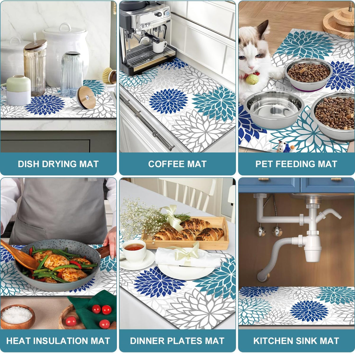 Findosom 2Pcs Dish Drying Mat &amp; Sink Splash Guard, Absorbent Coffee Mat