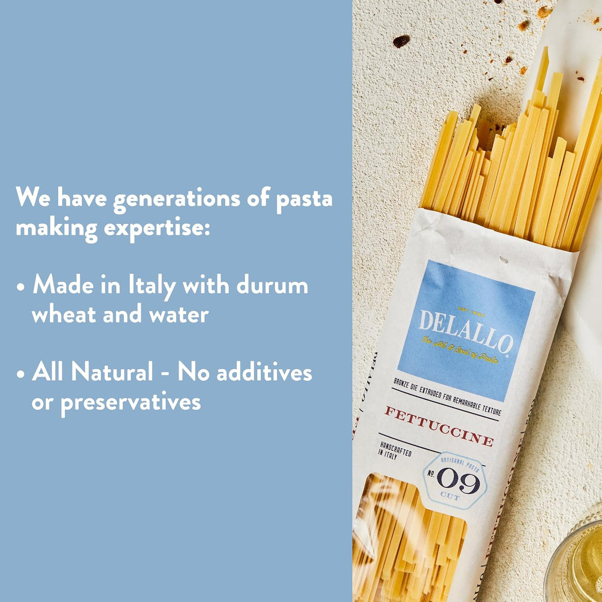 DeLallo, Fettuccine Pasta, Made in Italy, Bronze Cut, Made with Only 100% Durum Wheat Semolina Flour, All Natural, Kosher, Vegan, Non-GMO, 1 Pound Bag, (8 Pack)