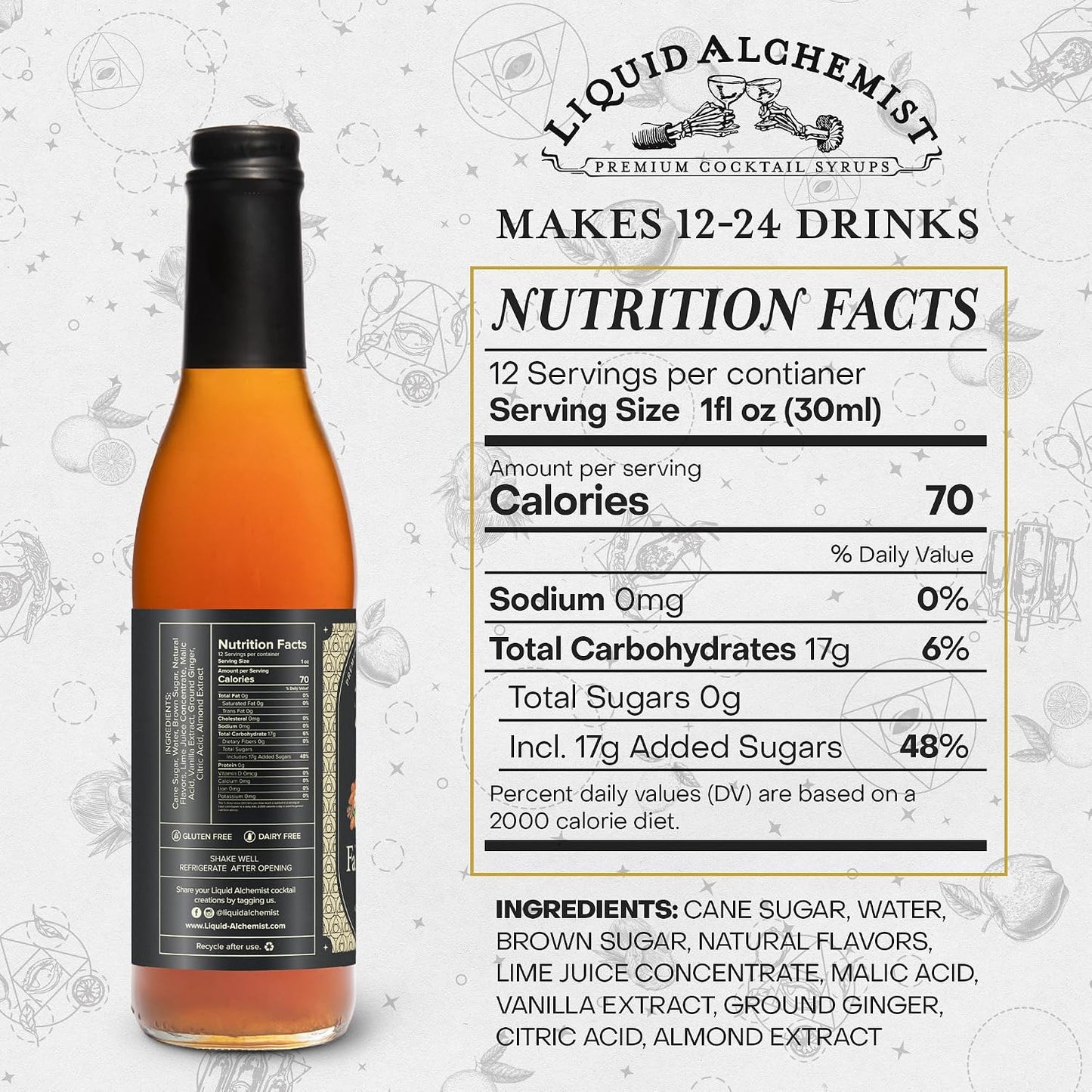 Liquid Alchemist Falernum Syrup for Cocktails | Real Ingredients Make our Falernum Cocktail Syrup a Great Mixer for any Tiki Drink | Small Batch, Non-GMO &amp; Vegan | 12.7 oz Drink Mixer, Pack of 1