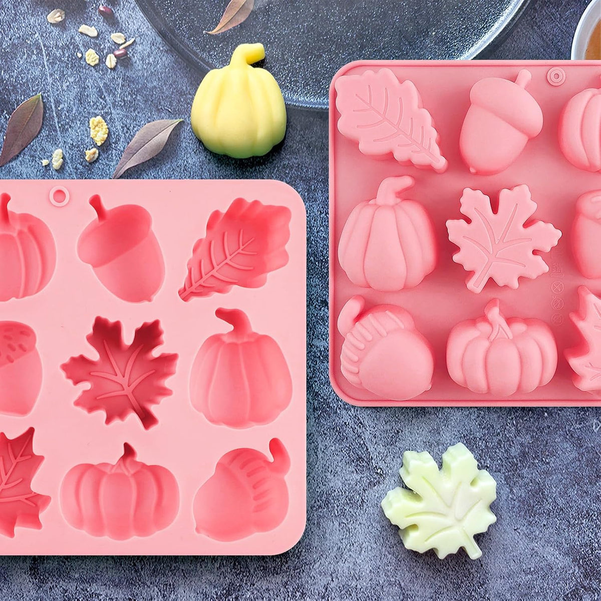 Thanksgiving Fall Silicone Molds Pumpkin Cake Mold Maple Leaf Silicone Mold | 2Pcs Halloween Pumpkin Chocolate Molds Autumn Leaves Cake Pan Baking Tray Mold for Thanksgiving Halloween Cake Cupcake Decor