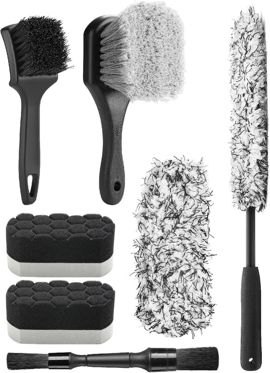 Fantasticlean 7PCS Car Wheel Cleaning Pro Kit, Tire Brush, Soft-bristled Rim Brush, Microfiber Flat Wheel Brush,
