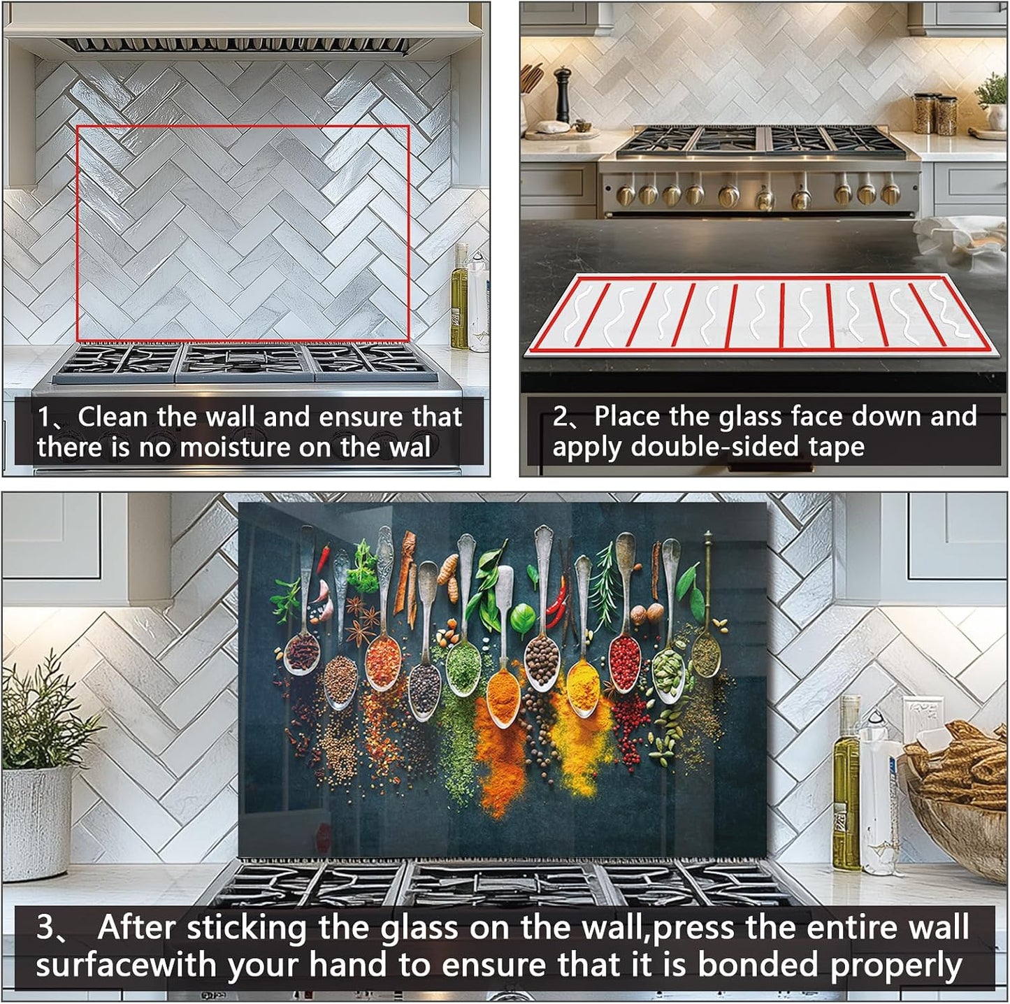 DAIFURONGE Tempered Glass Backsplash for Kitchen,Spice Design,30"x14" | Behind Stove Back Splash Panel Protector, Easy to Clean, Kitchen Wall Decor,One Piece Oven and Range Backsplash