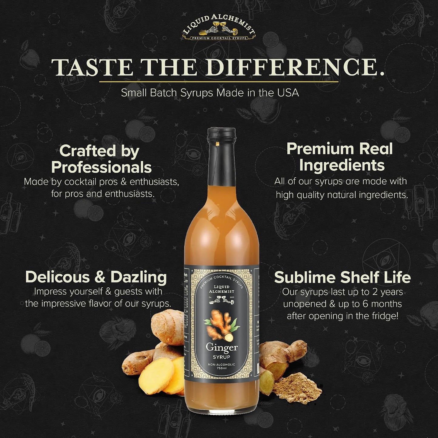 Liquid Alchemist Ginger Syrup for Cocktails | Real Ingredients Make our Liquid Ginger Puree for Cocktails the Perfect Moscow Mule Syrup | Small Batch, Non-GMO &amp; Vegan | 25.4 oz Drink Mixer, Pack of 1