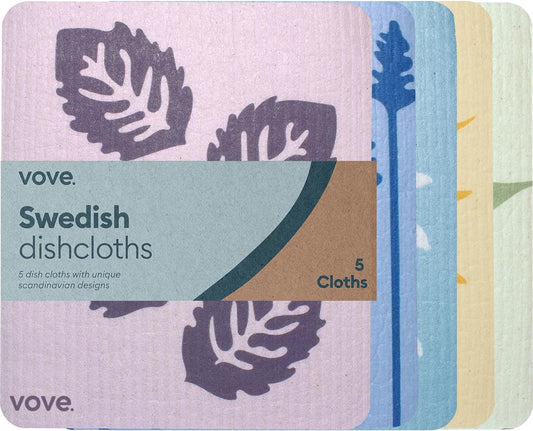 Vove Swedish Dishcloths 5-Pack, Nordic Nature, Cellulose and Cotton