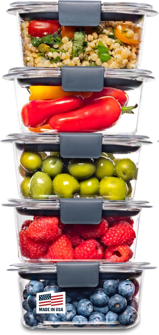 Rubbermaid Brilliance BPA-Free Food Storage Containers Multi Pack, 1.3 Cup Plastic Containers with Lids, 5 Pack, Leak Proof,