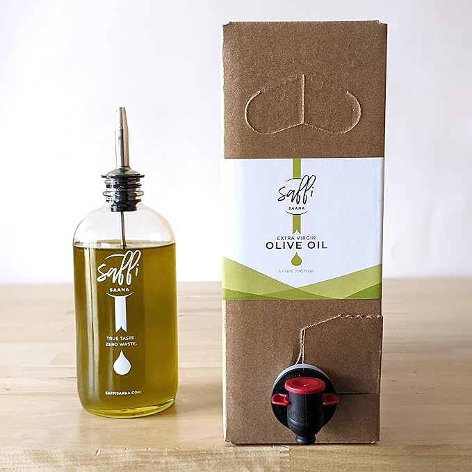 SAFFI SAANA 5L Arbequina Extra Virgin Olive Oil – Used by 30+ MICHELIN Star Restaurants - First Cold Pressed, Single-Origin, La Estrella, Chile – High Polyphenols – Sustainable Bag-in-Box Bulk Packaging, Gluten Free