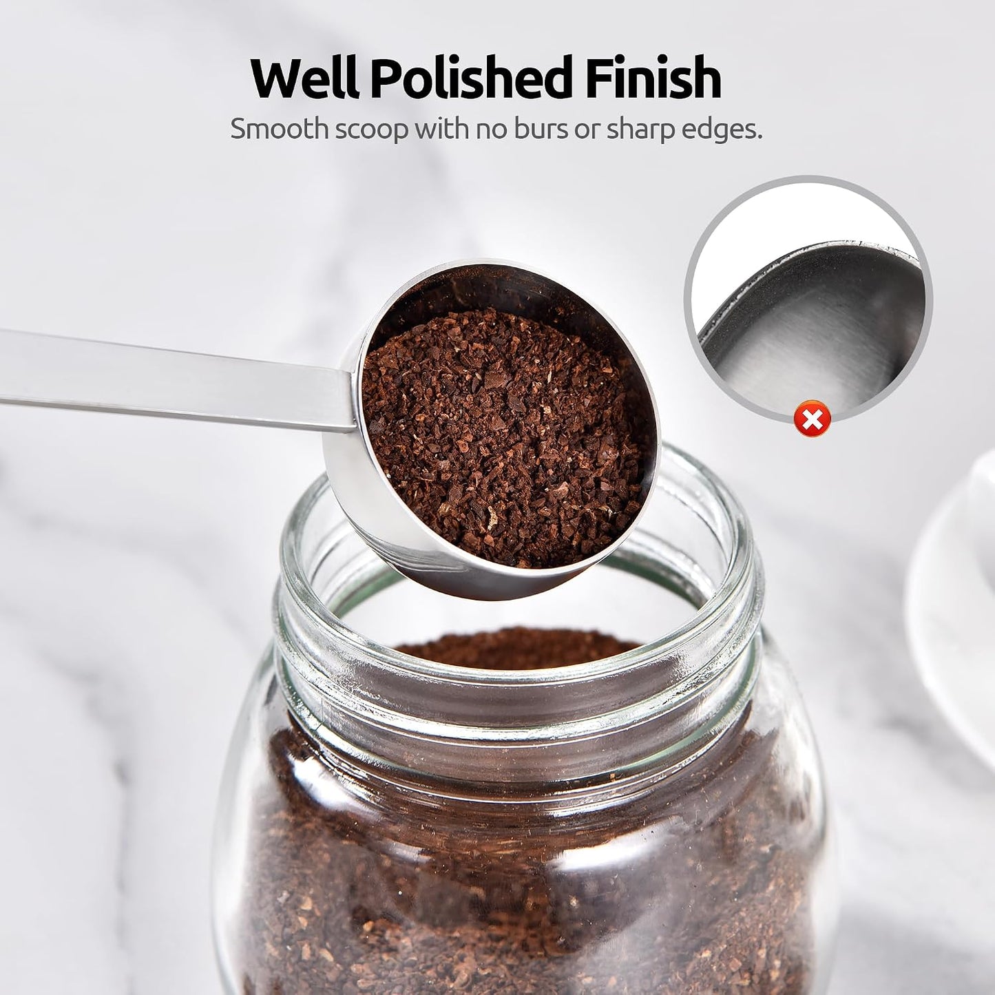U-Taste Coffee Scoop 1&amp;2 Tablespoon: 18/8 Stainless Steel Measuring Scooper for Ground Coffee, Bean, Powder, Espresso, 6.9in Long Handle Metal Meaure Spoon for Canister, Jar(1&amp;2Tbsp/15&amp;30ml, Silver) | 18/8 Stainless Steel Tablespoon Scoop, Lon