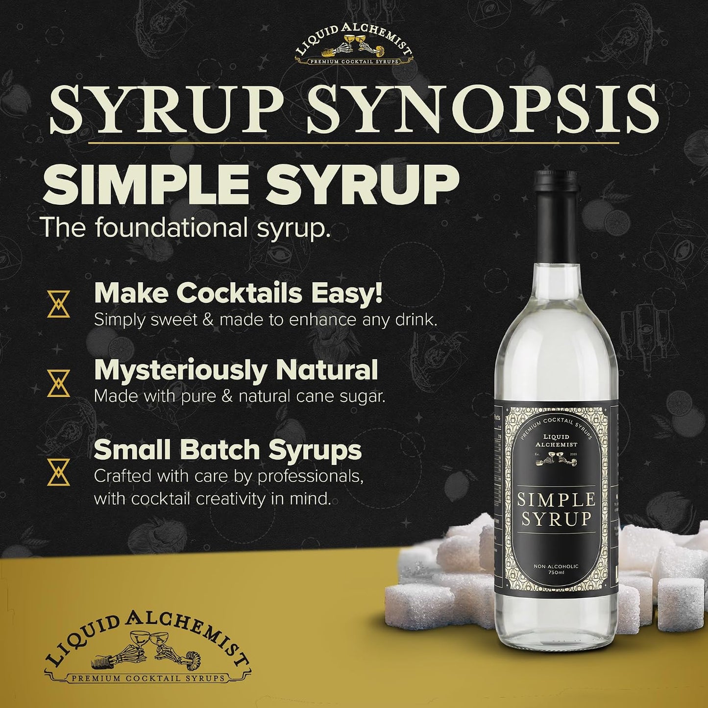 Liquid Alchemist Simple Syrup for Cocktails - Real Ingredients Make our Simple Sugar Syrup the Perfect Old Fashioned Mix - Our Drink Mix is Non-GMO Gluten Free &amp; Vegan (25.4 oz)
