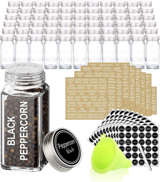 SWOMMOLY 42 Pcs 4 oz Glass Spice Jars with Shaker Lids and 703 Spice Labels