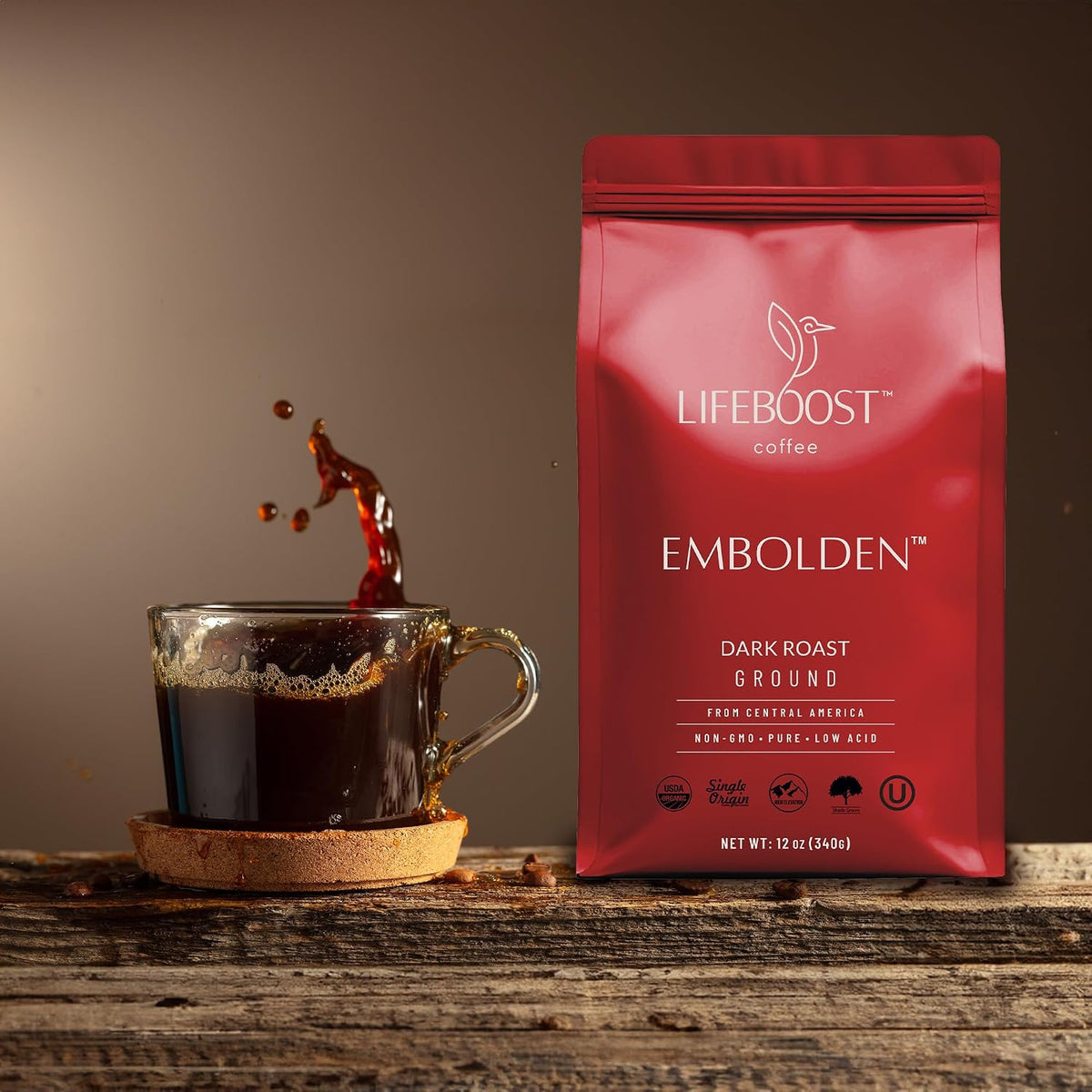 Lifeboost Dark Roast Ground Coffee - Non-GMO Low Acid Single Origin USDA Organic Dark Roast Coffee - Third Party Tested For Mycotoxins &amp; Pesticides - 12 Ounces
