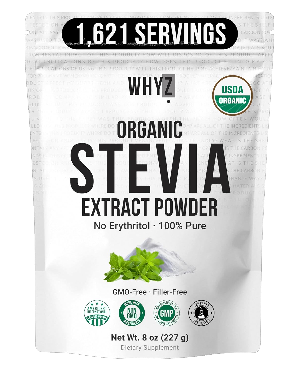 Organic Stevia Powder, 227g, Zero Calorie Pure Stevia Sweetener for Drinks, Powder for Baking and Beverages - No Aftertaste, Non-GMO, Keto Friendly Sugar Alternative, Concentrated Powder, 1600+ Servings