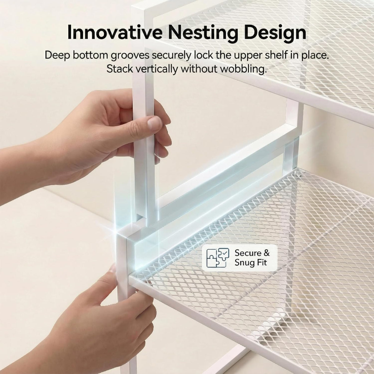 Set of 2 Kitchen Cabinet Organizer Shelf Stackable Sturdy Metal Counter Countertop Pantry Storage Rack