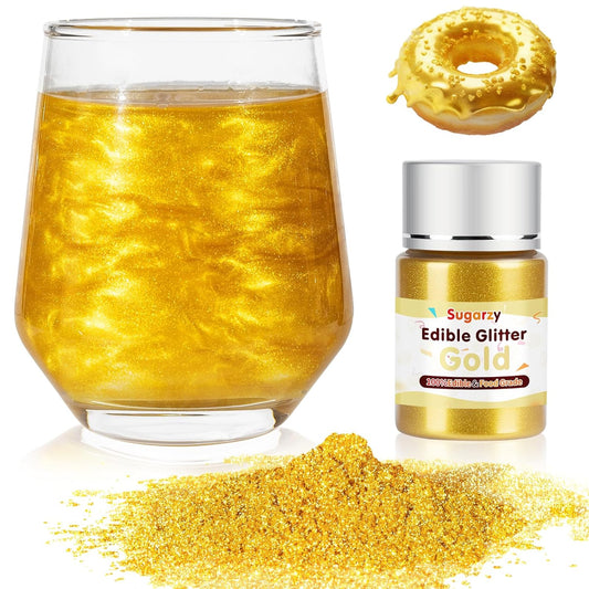Gold Edible Glitter for Drinks, Food Grade 10g Gold Sprinkles Cake Decorating Supplies, Edible Luster Dust for Cocktail