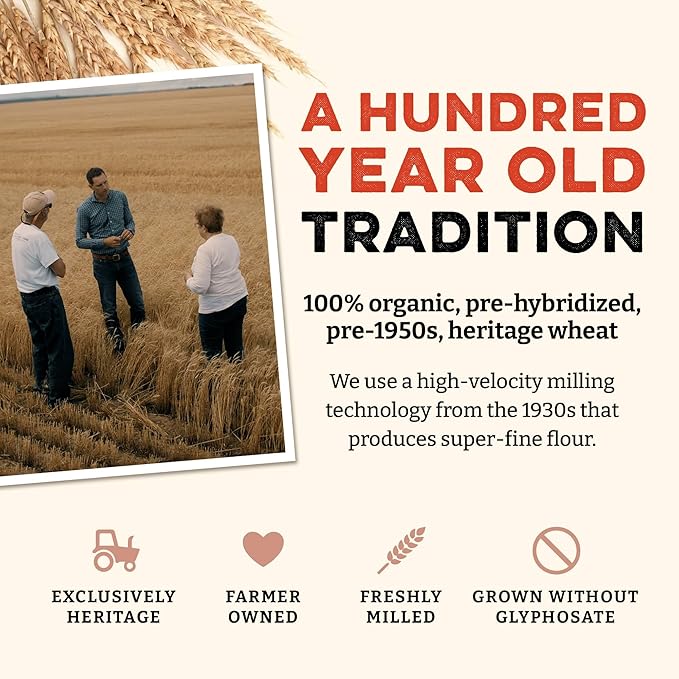 Sunrise Flour Mill Heritage Whole Wheat Bread Blend - 2 lb | USDA Organic All Purpose Flour Unbleached - Non-GMO, Kosher, Grown Without Glyphosate, Ancient Grains, Bread Flour Organic.