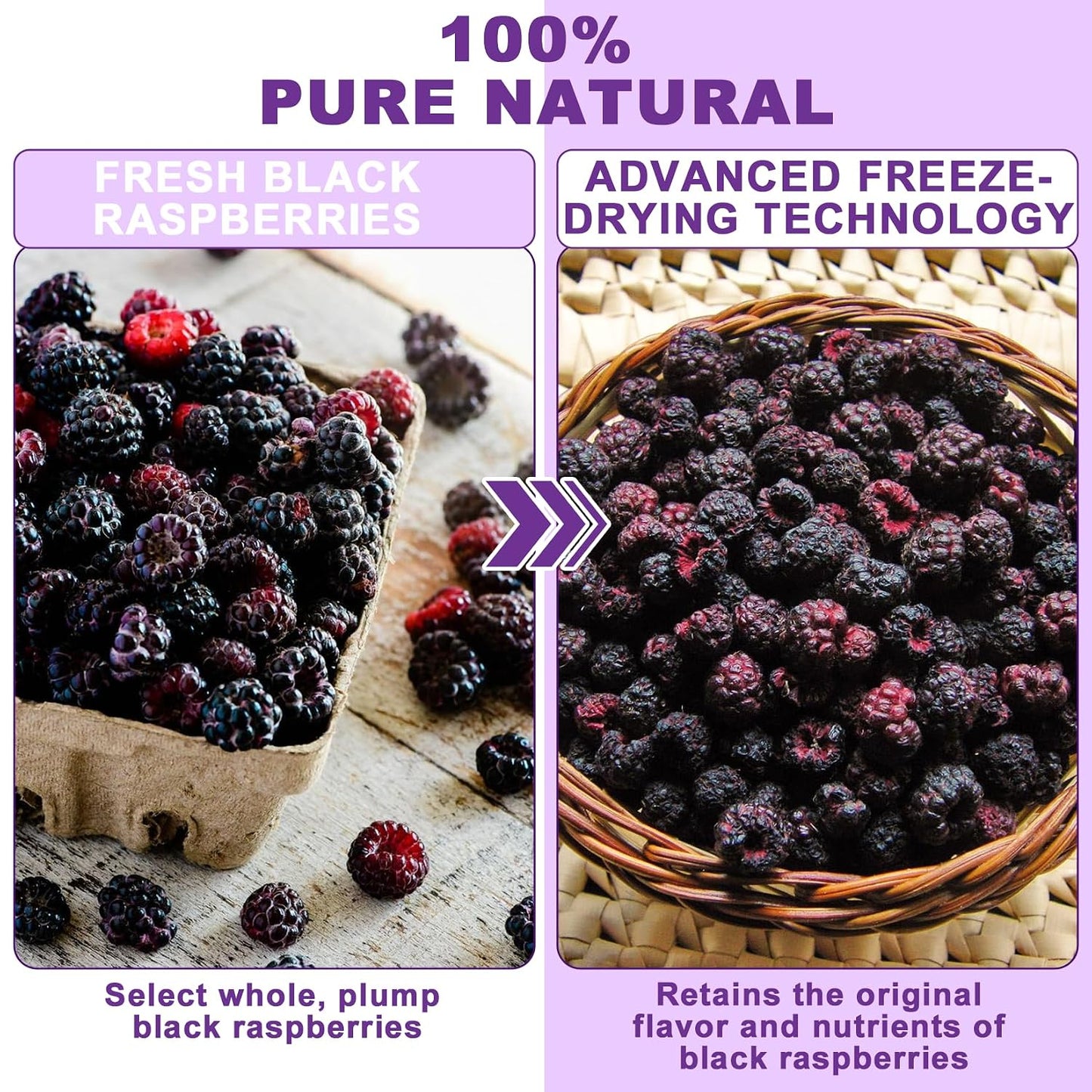 Freeze Dried Black Raspberry Powder - 6.5 OZ Super Fruit Powder, 100% Black Raspberry Extract, No Additive, No Artifical Sugar Non-GMO Natural Food Coloring for Baking, Smoothies, Yogurt