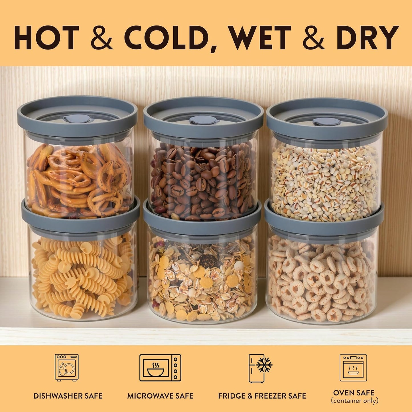Glass Canisters with Airtight Lids Set of 6 (17.5 oz) - Borosilicate Glass Jars for Overnight Oats, Meal Prep &amp; Pantry Storage, Stackable, BPA-Free, Dishwasher Safe Kitchen Containers